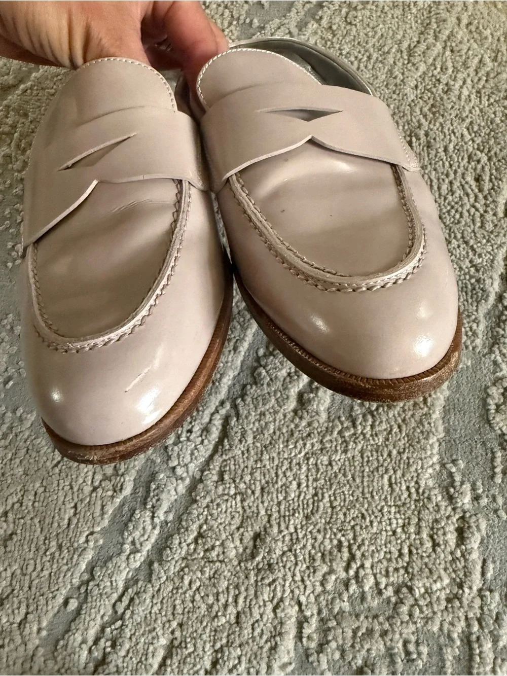 AGL Blush Pink Leather Penny Loafers stud detailing slip on mules 39.5 / 9.5